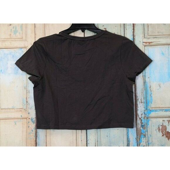 Asos Design Women Size 14 Black Round Neck Short Sleeve Pullover Cropped Top - Picture 2 of 6